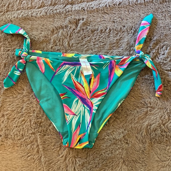 No Boundaries Other - Bikini swimsuit bottoms tie sides floral multicolor green pink neon Small 3/5